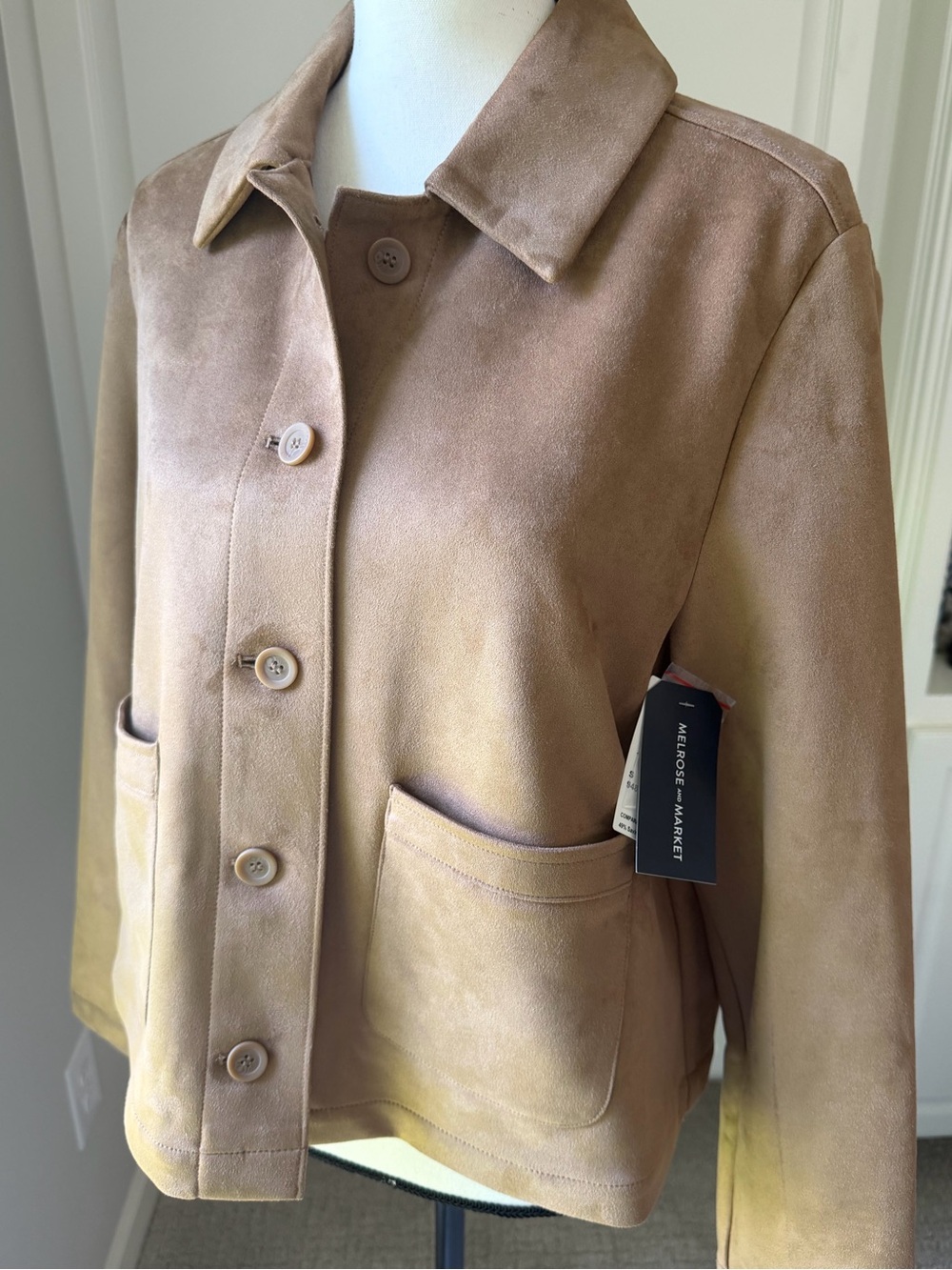NWT Melrose and Market Cropped Suede Jacket in Camel Brown